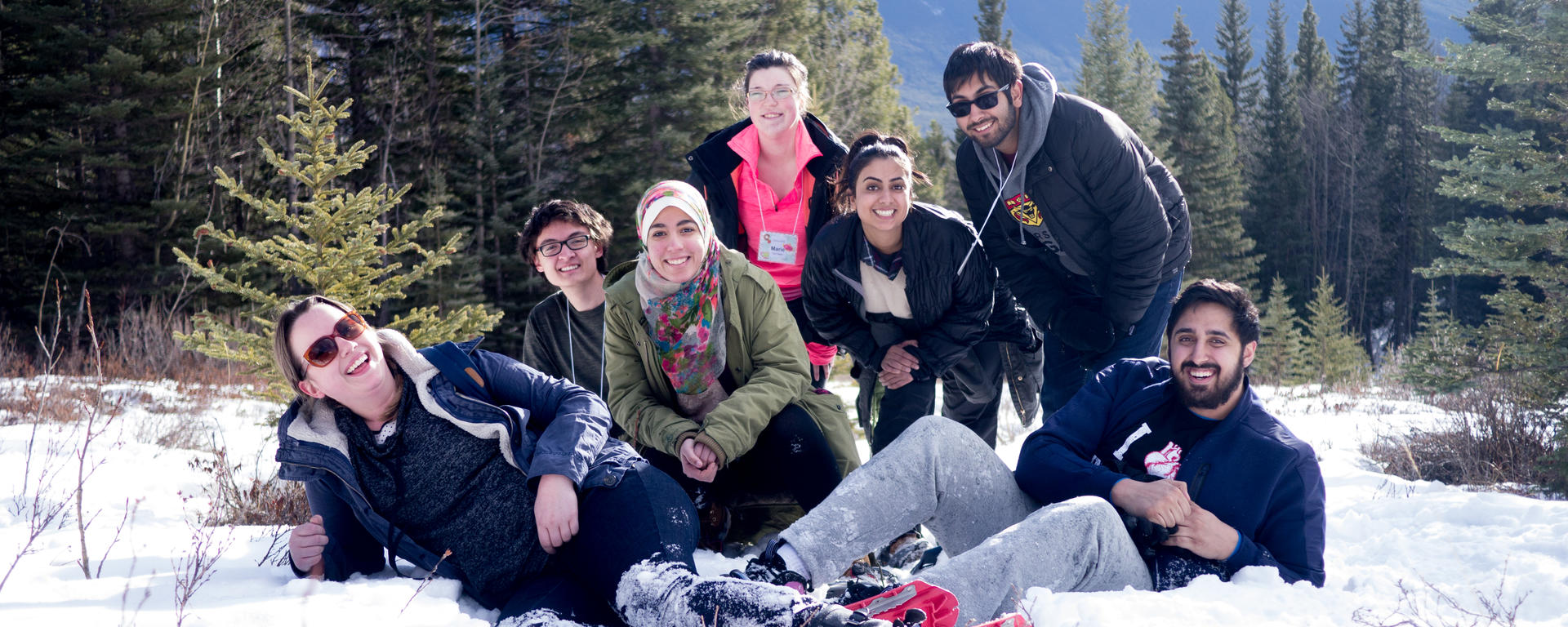 Students posing for a photo on a mountain at Camp LEAD