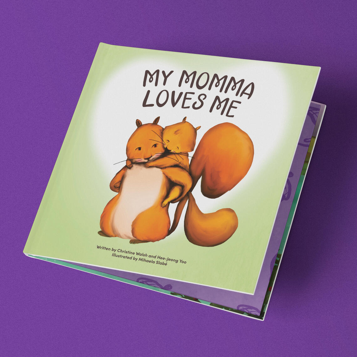 The front cover of My Momma Loves Me, which features two red squirrels embracing