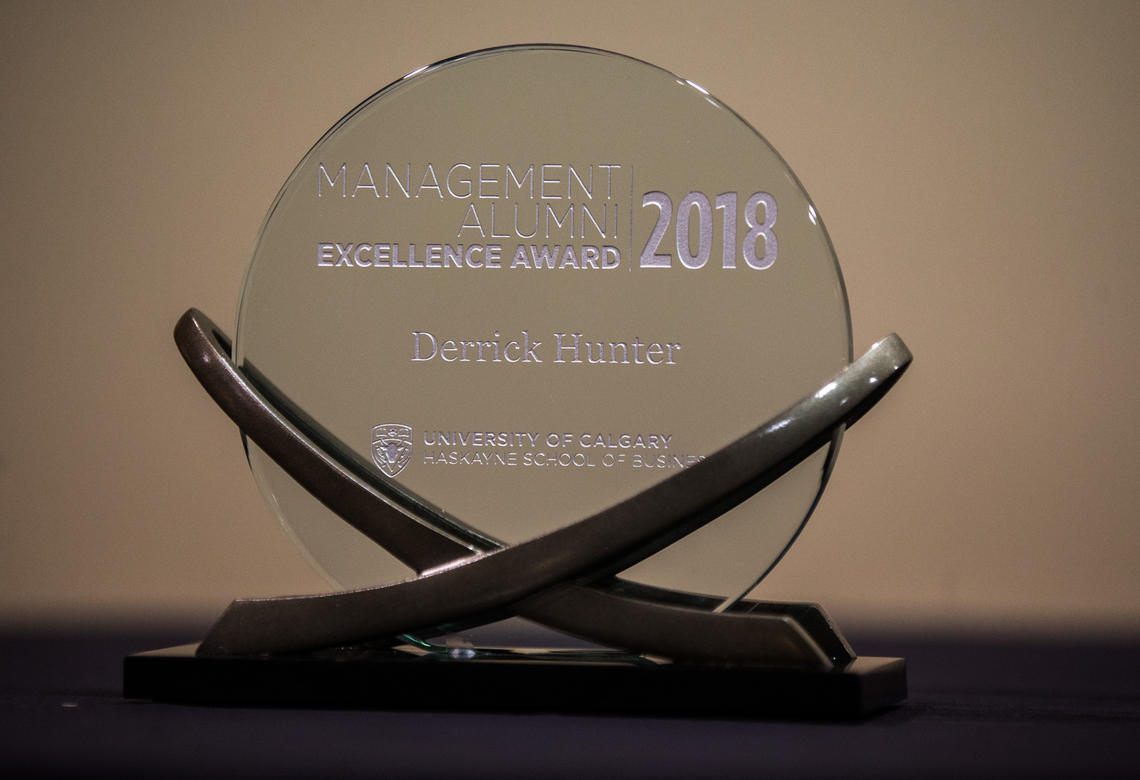 The 2018 Management Alumni Excellence Award displayed proudly at the event on Sunday.