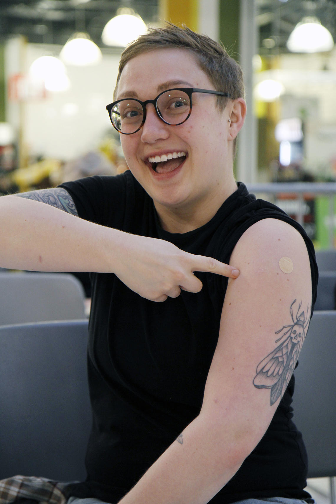 Lee Thomas, first-year social work graduate student, was one of the first to get the flu shot.