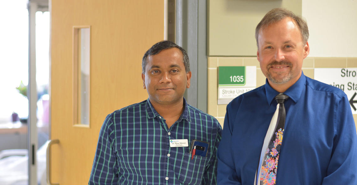 University of Calgary scientists lead an international research study that will help physicians make better treatment decisions for ischemic stroke. From left: Bijoy Menon and Andrew Demchuk.