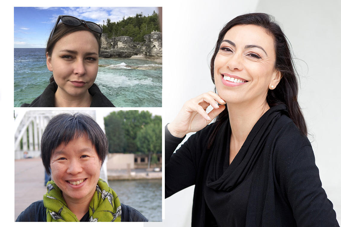 Clockwise from top left: Liz Howard, Carmen Aguirre and Larissa Lai. 