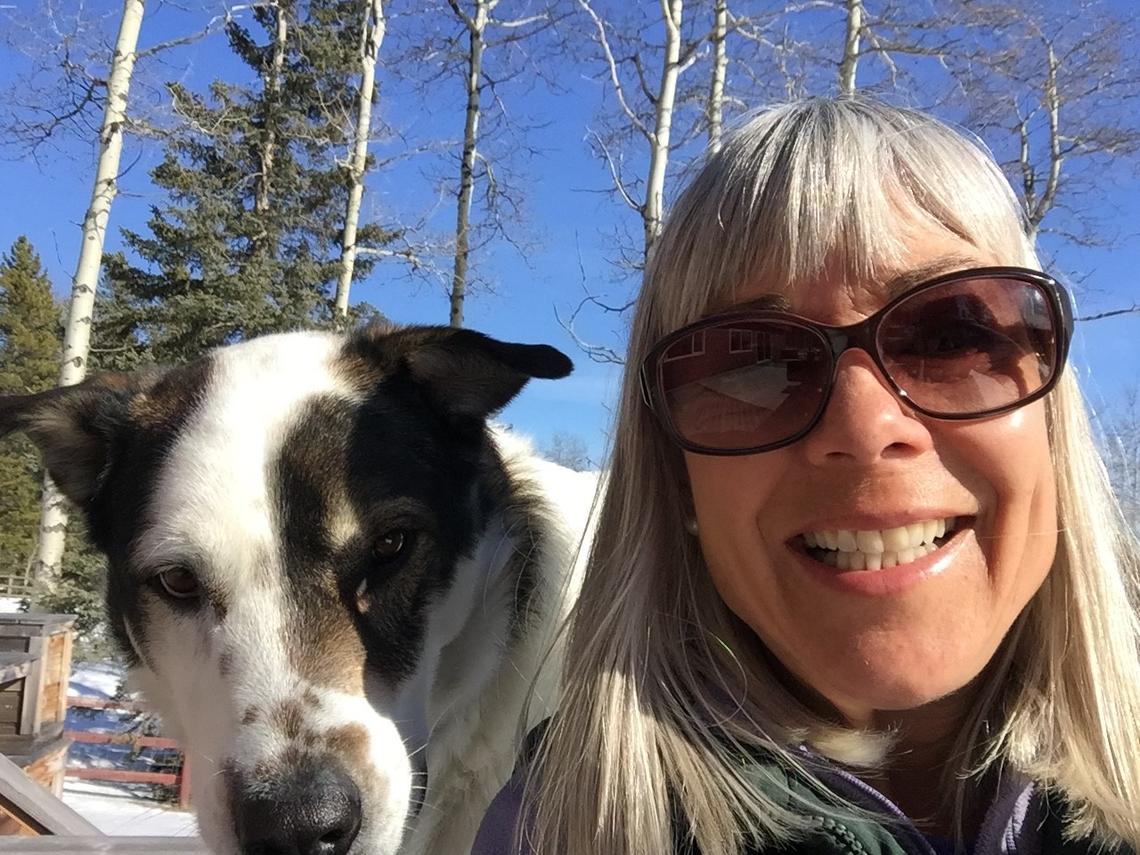 Nursing professor Eloise Carr with her rescue dog Jack who joined her family six years ago from the Cochrane Humane Society. Carr is the Human-Animal Pain Interaction (HAPI) research team lead with the University of Calgary’s Faculty of Nursing. 