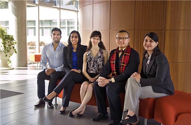 2014 President's Award Winners (from left): Amar Bhikha Deshwar, Nabeela Nathoo, Emily Macphail, Yuan Jian (Jay) Wang, Elizabeth Romo Rábago. Photo by Casey Blais, University of Calgary.