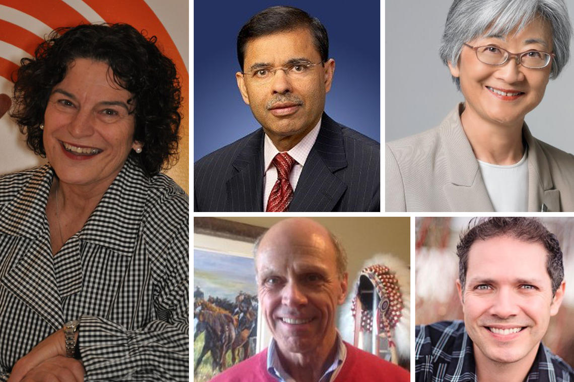 University of Calgary Board of Governors members, clockwise, from top left: Jill Wyatt, Firoz Talakshi, Beverley Foy, Kris Frederickson, and Steve Allan.