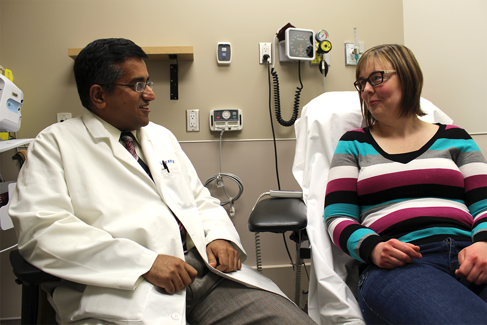 From left, Dr. Satish Raj and Nicole Reeves, a patient with postural tachycardia syndrome, commonly known as POTS. The new Calgary Autonomic Investigation and Management Clinic is the first clinic in western Canada specifically geared towards assisting POTS patients. 