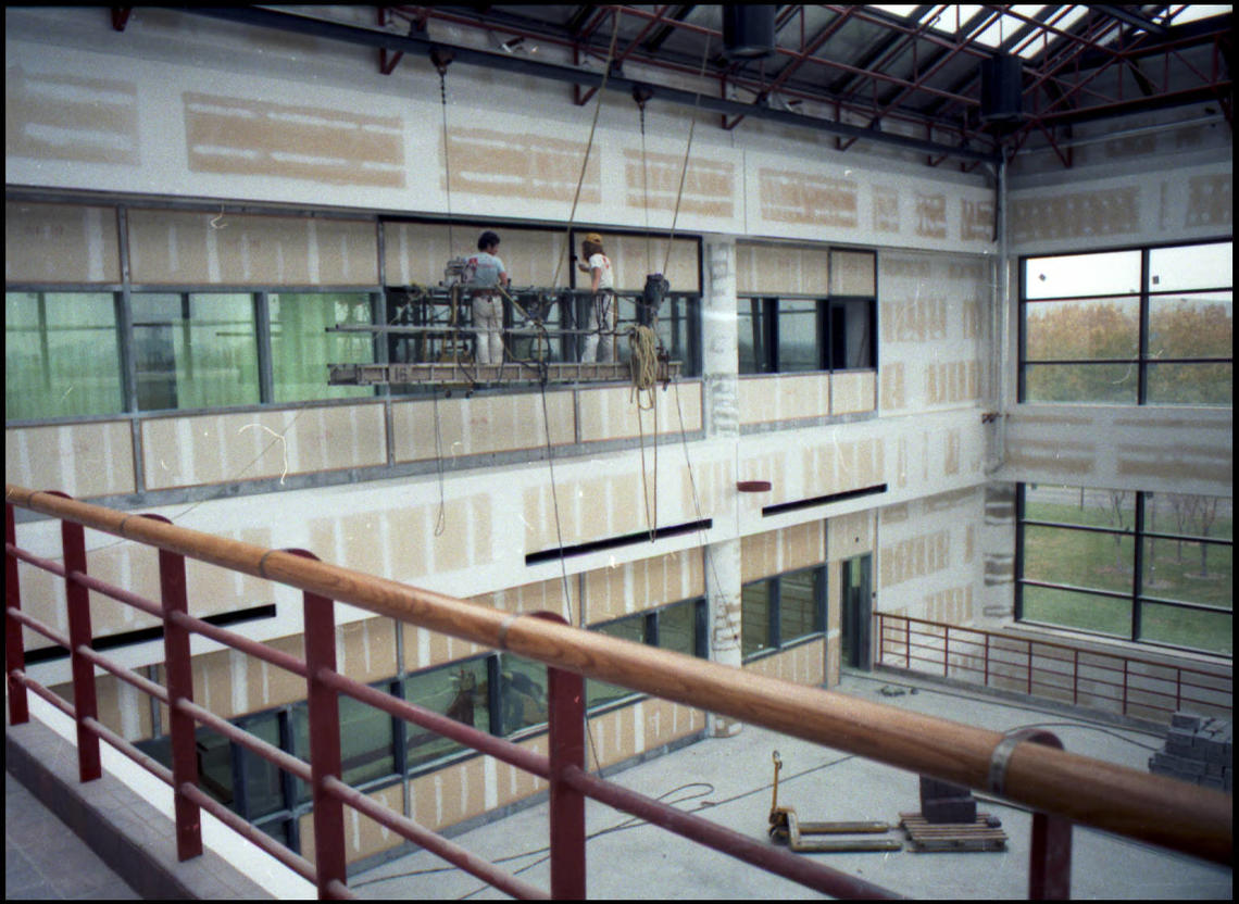 Construction of the interior of the Scurfield Hall atrium