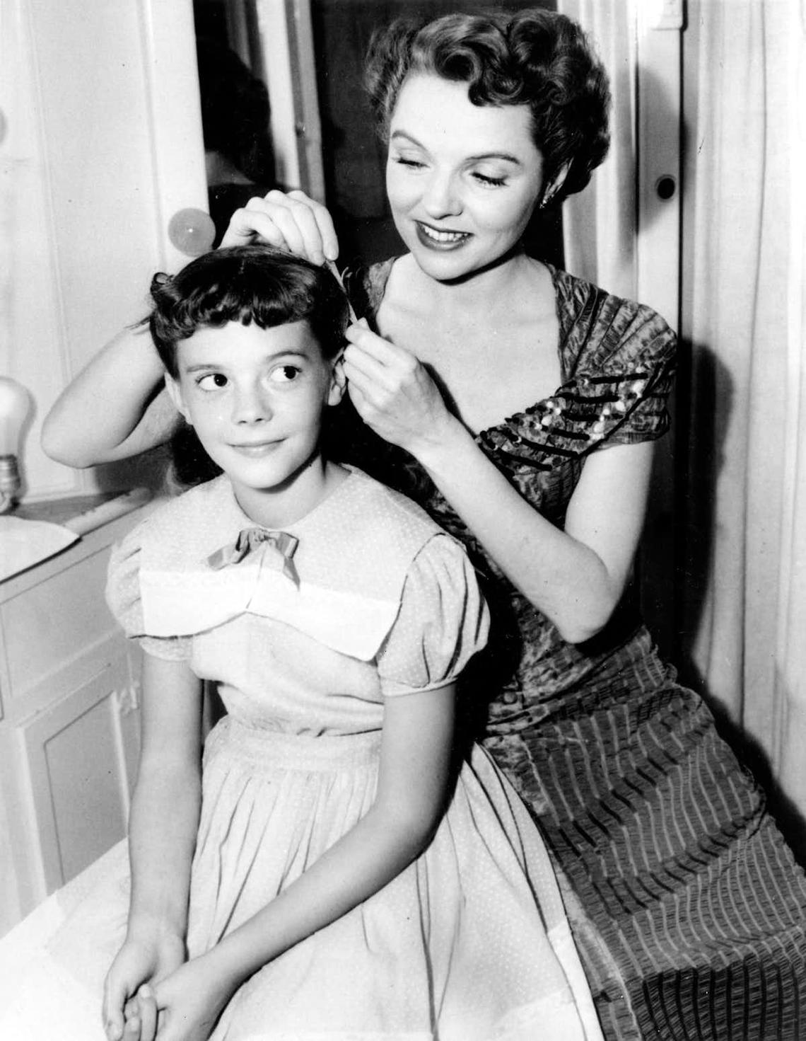 A young Natalie Wood in Hollywood, Calif., with actress Jane Wyatt on this Oct. 26, 1949.