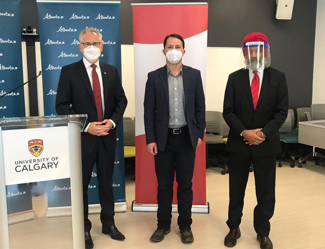 From left: Ed McCauley, Devin Dreeshen and Baljit Singh announce the finalization of two grant agreements, worth $3.44 million.