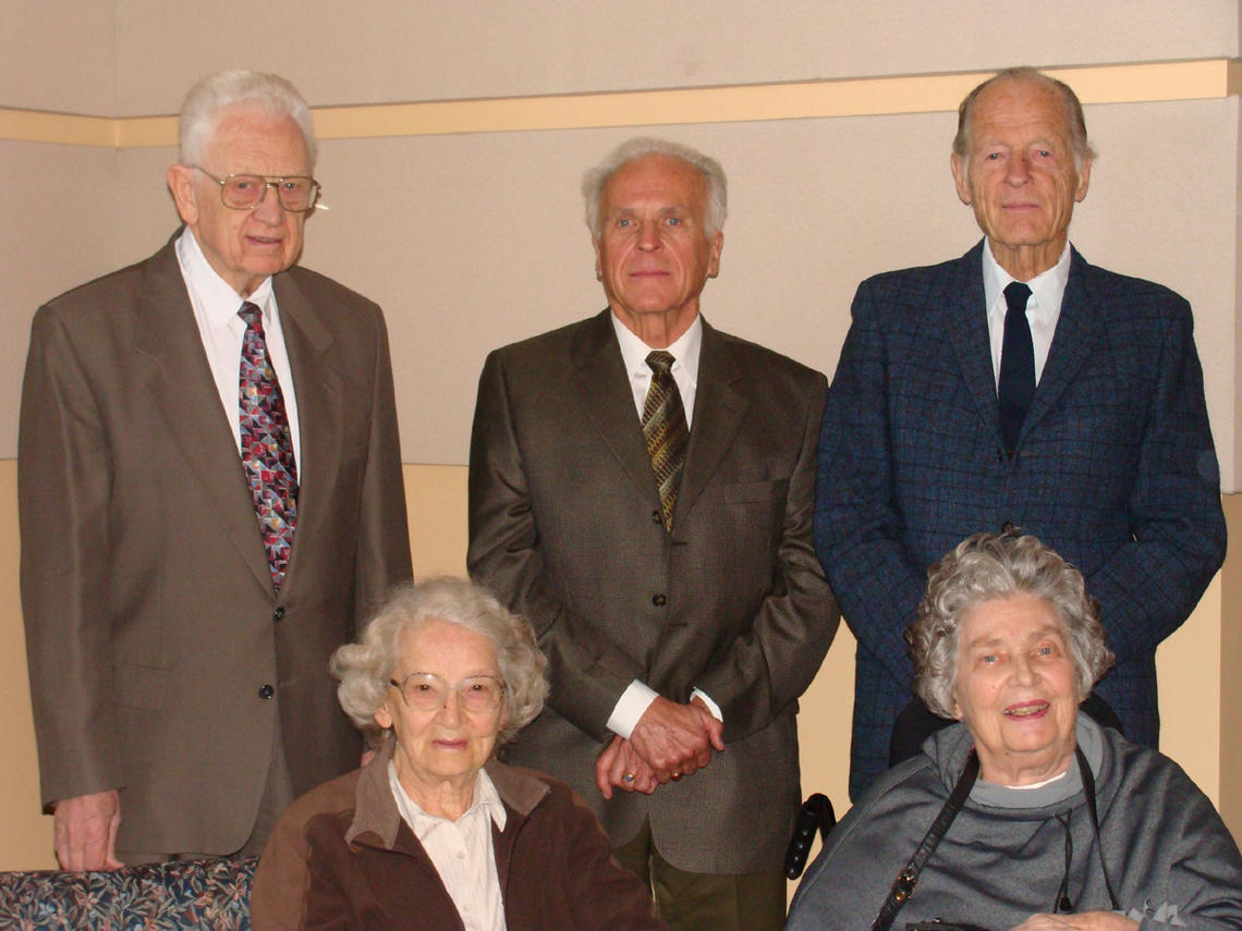 ECB Founders (left to right) Bob Jones, Alison Hankins, Bob Knipe, Margery Hoskyn, Gerald Hankins