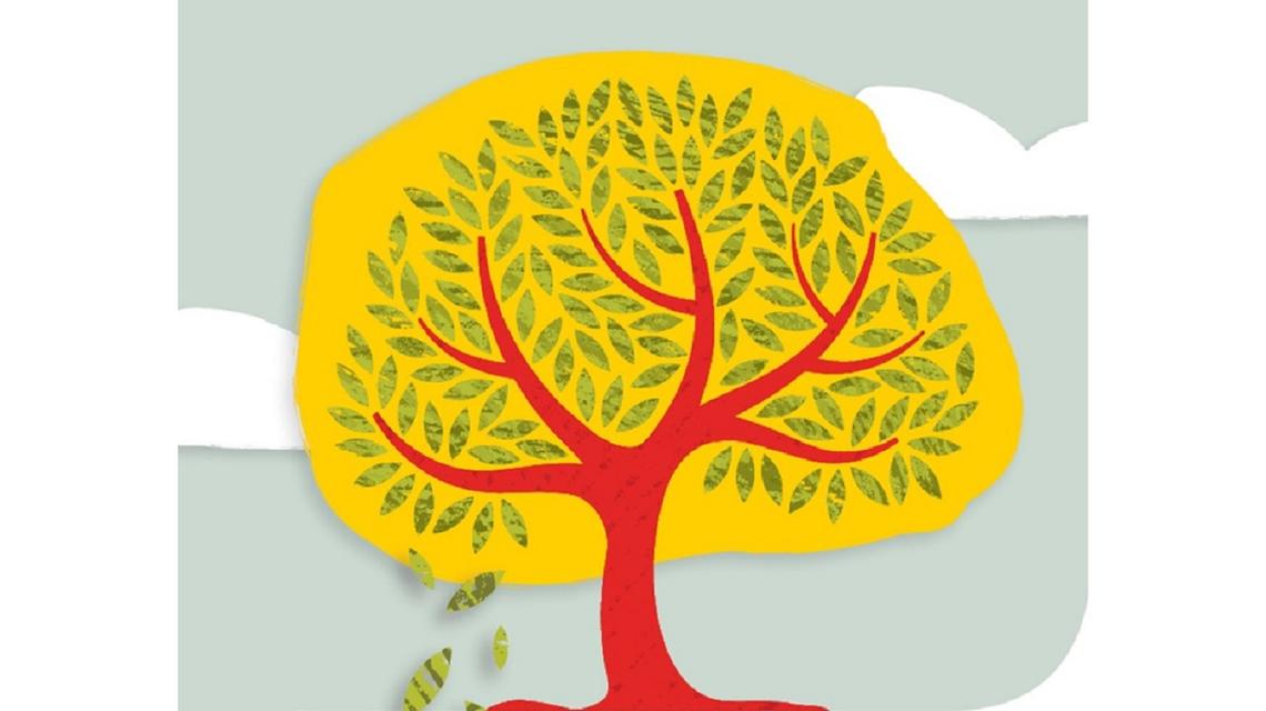 Illustration of tree with leaves falling