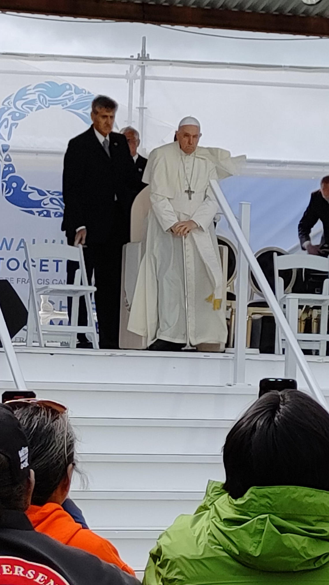 Pope Francis appears in the summer of 2022 at the site of a former residential school in Maskwacis, AB. 