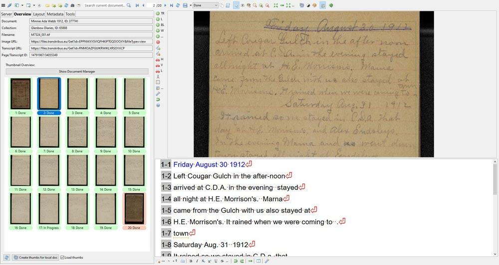 Using Transkribus to transcribe a page from Minnie Ada Webb’s 1912 diary
