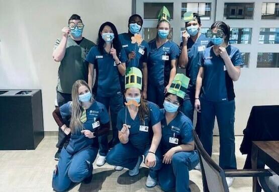nursing students in scrubs in clinical 