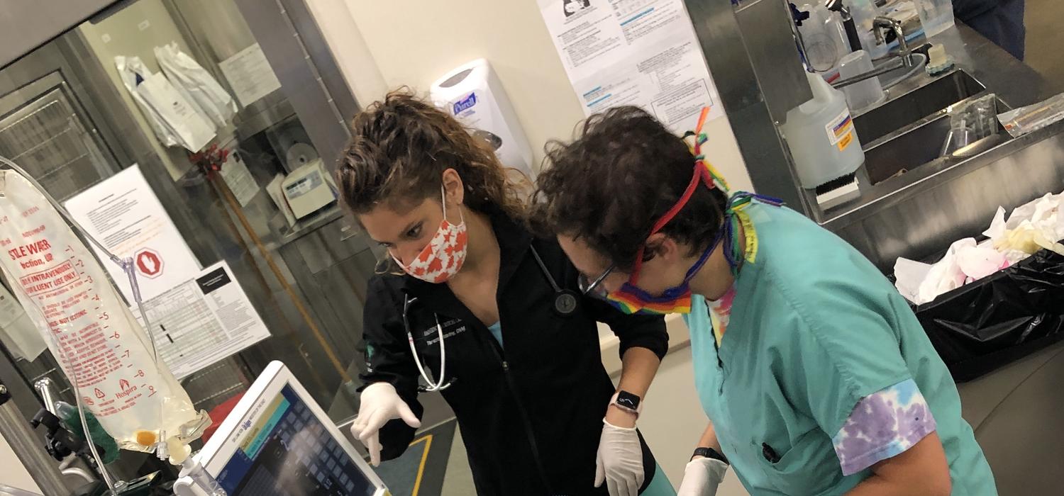 Dr. Tereza Stastny and her resident mate and trouble shoot a mechanical ventilator during her residency at Michigan State.