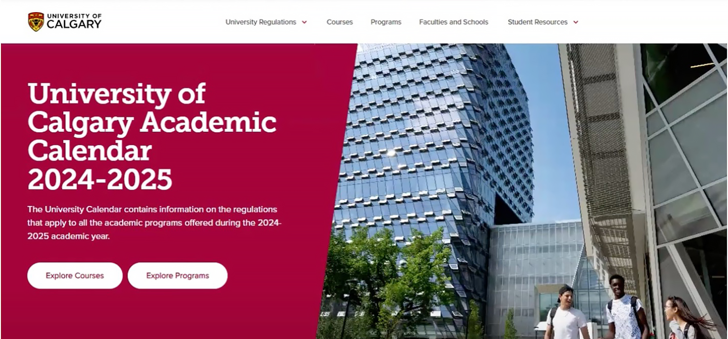 A screengrab of a 'University of Calgary Academic Calendar 2024-2025' webpage