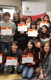 Students from Hokkaido University of Education (HUE) with their Conversation Buddies at the 2019 TAB Farewell Celebration