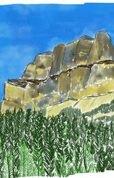 Watercolor picture of Castle Mountain Alberta