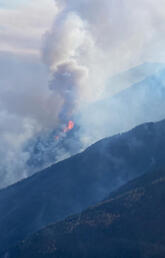 Wildfires burn near Lillooet, B.C., in the Bendor Range Complex, on Aug. 19, 2023.