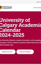 A screengrab of the 'University of Calgary Academic 2024-2025' webpage