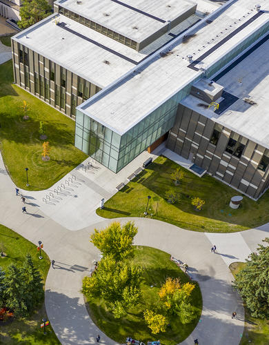 Overhead view of UCalgary campus featuring the Taylor Institute building